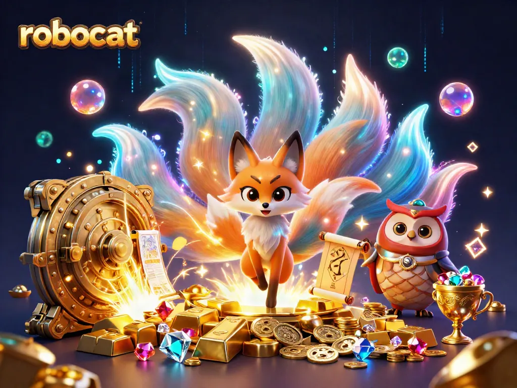 Engage with gamified strategies at Robocat Casino featuring vibrant slot reels and treasures.